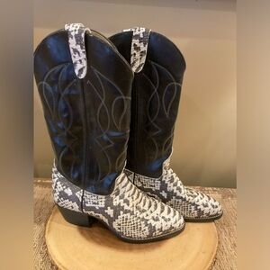 Women’s Vintage Bronco Black Leather Snakeskin Western Boot‎ Sz-6.5EE